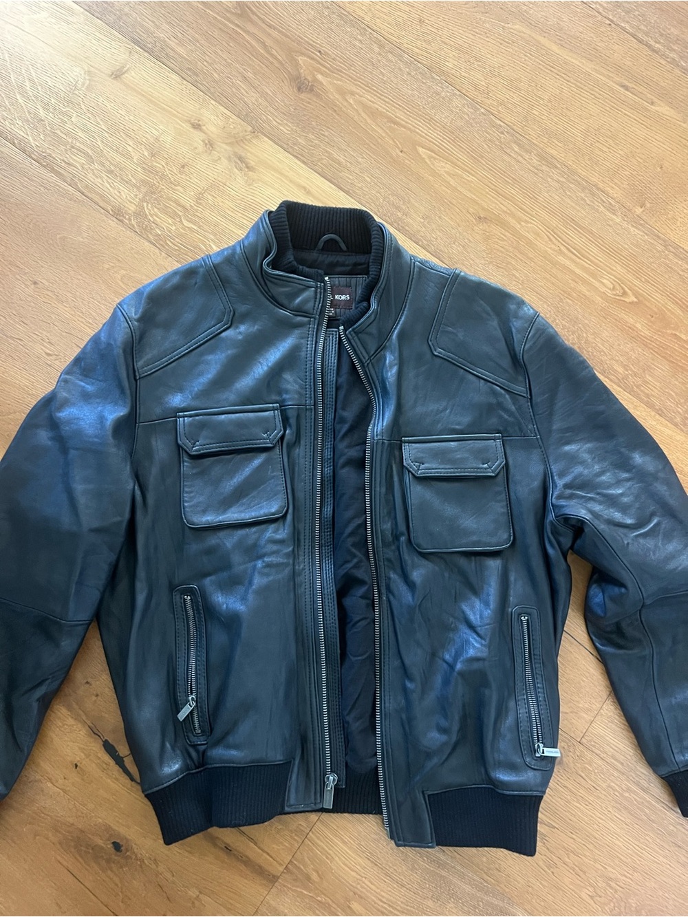 Michael Kors Men's Black Leather Bomber Jacket
